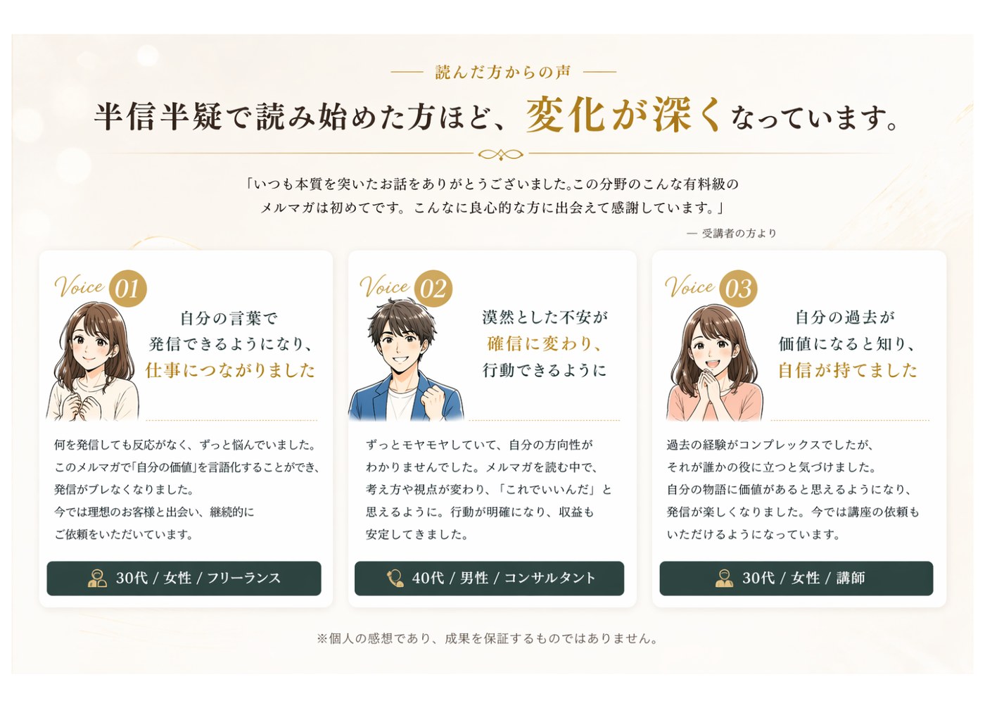 読者の声をまとめたビジュアル